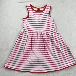 Mini Boden Pink White Striped Dress Pockets Girl's Size 3-4